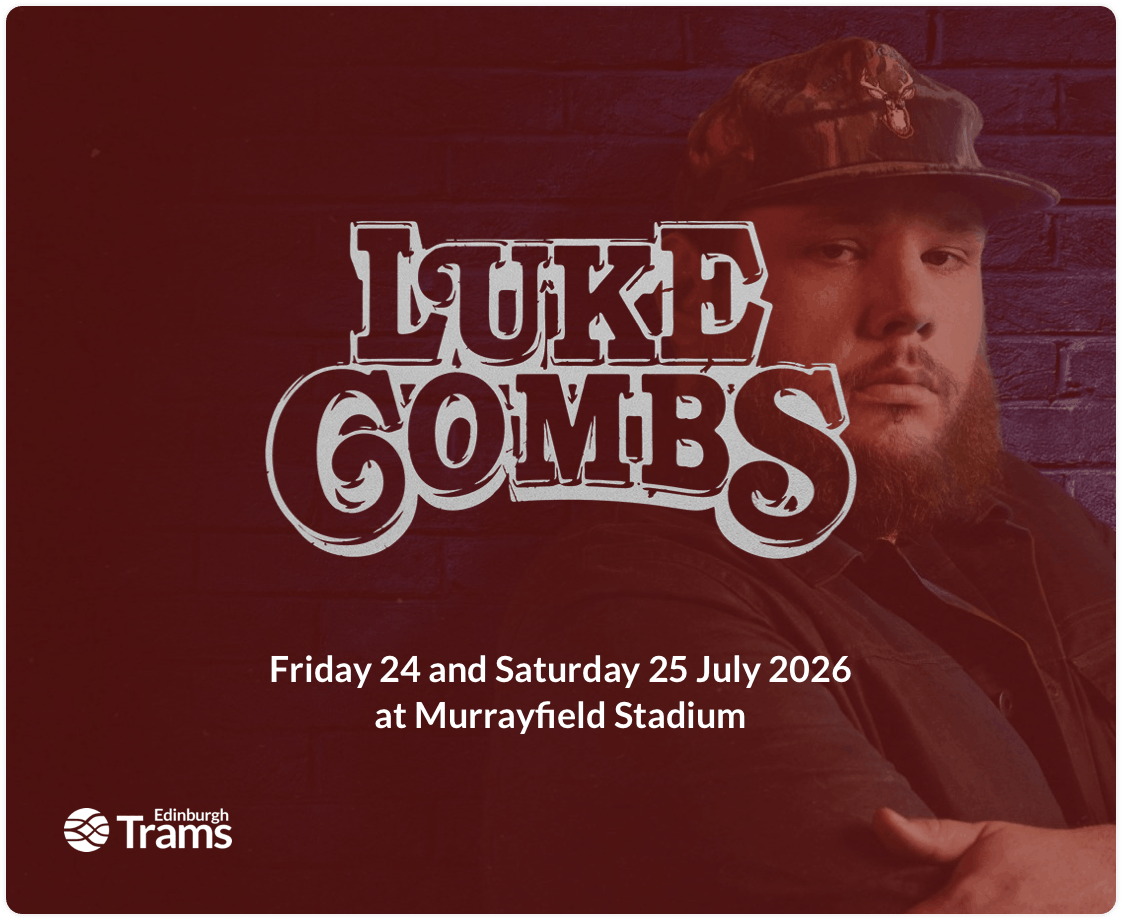 Save money by pre-purchasing your official Edinburgh Tram tickets for Luke Combs at Murrayfield